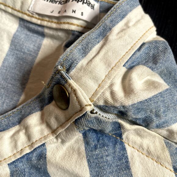 AMERICAN APPAREL White Blue Denim Jean Striped Circle‎ Skirt Zip Extra Small - Picture 3 of 4